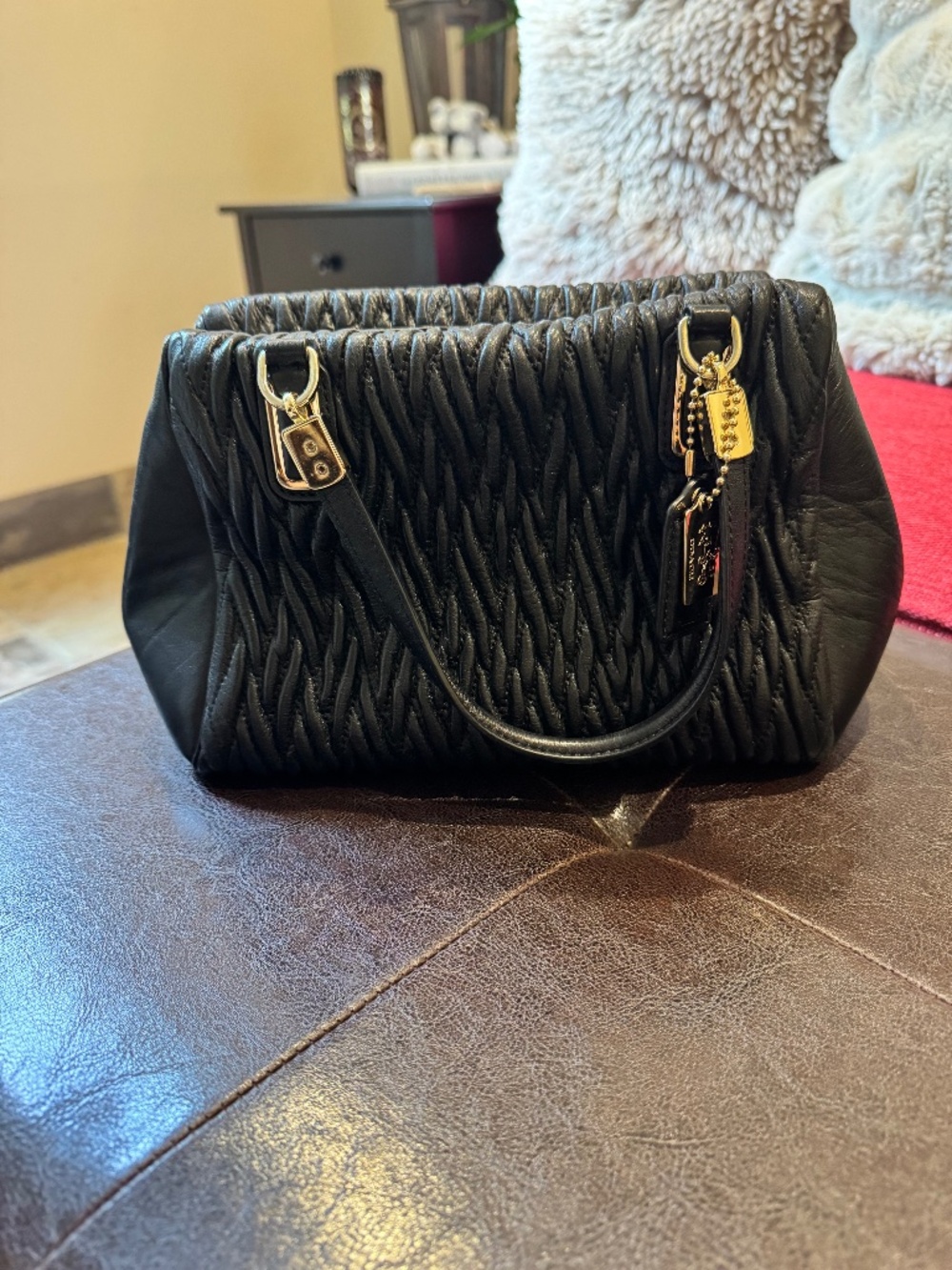 Coach Madison Gathered Twist Leather Small Satchel - Black